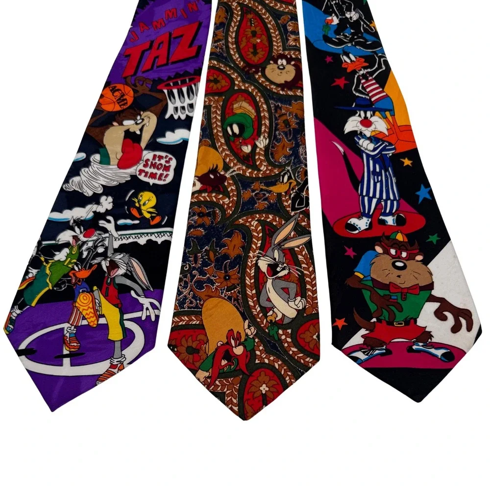Vintage 90s Looney Tunes Mania Neck Ties Warner Bros 3-Pc Bundle Novelty Classic